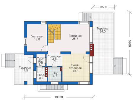 Планировка первого этажа :: Проект дома из кирпича 72-80