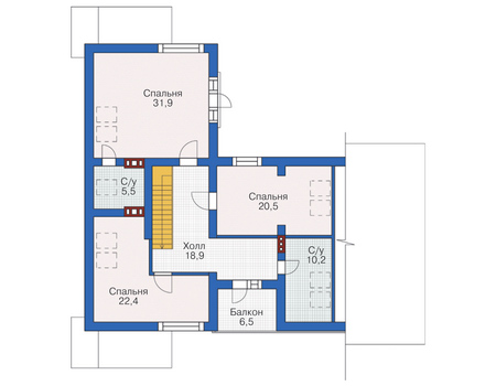Планировка мансардного этажа :: Проект дома из кирпича 72-82