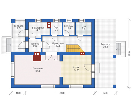 Планировка первого этажа :: Проект дома из кирпича 72-83