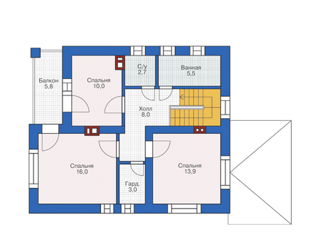 Планировка второго этажа :: Проект дома из кирпича 72-83