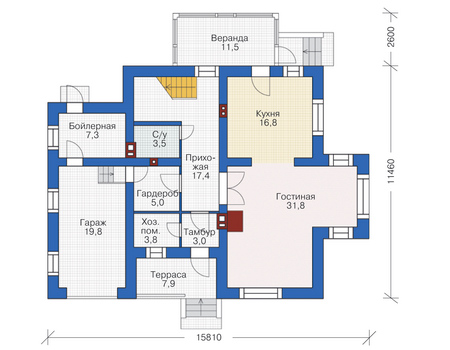 Планировка первого этажа :: Проект дома из кирпича 72-86