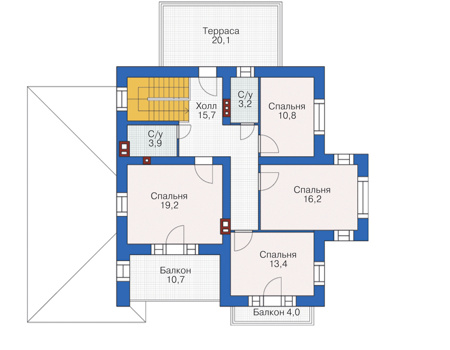 Планировка второго этажа :: Проект дома из кирпича 72-90