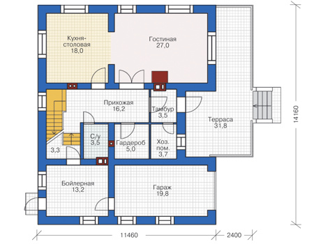 Планировка первого этажа :: Проект дома из кирпича 72-99