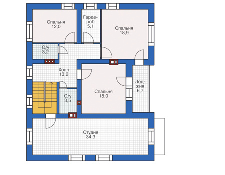 Планировка мансардного этажа :: Проект дома из кирпича 72-99
