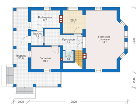 Планировка первого этажа :: Проект дома из кирпича 73-02