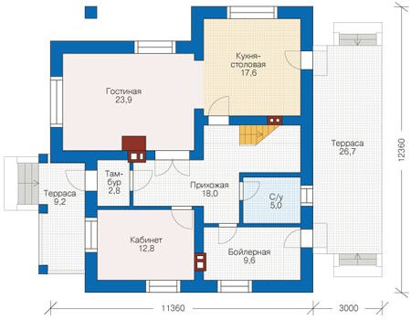 Планировка первого этажа :: Проект дома из кирпича 73-24