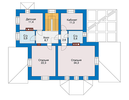 Планировка второго этажа :: Проект дома из кирпича 73-25