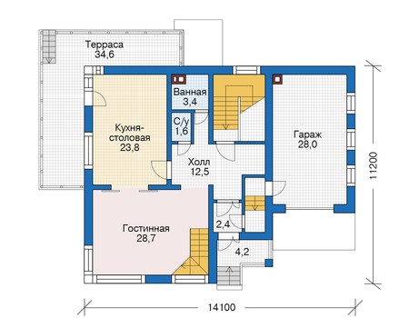 Планировка первого этажа :: Проект дома из кирпича 73-26
