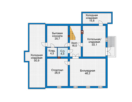 Планировка цокольного этажа :: Проект дома из кирпича 73-27