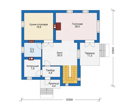Планировка первого этажа :: Проект дома из кирпича 73-32