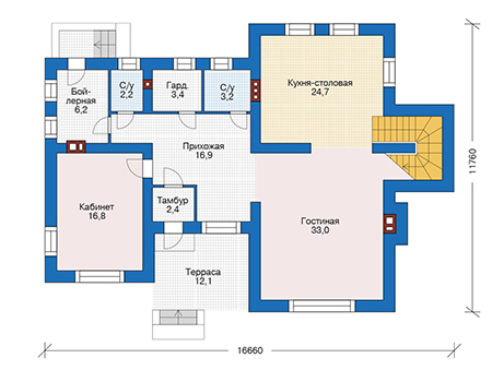 Планировка первого этажа :: Проект дома из кирпича 73-33