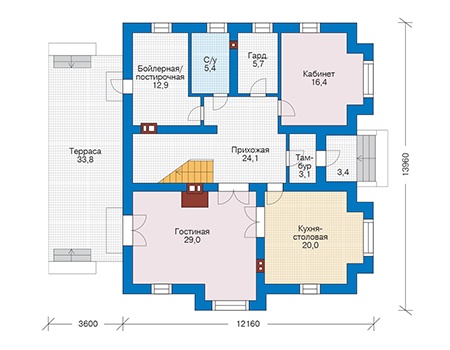 Планировка первого этажа :: Проект дома из кирпича 73-46
