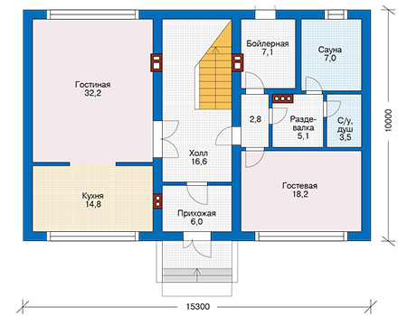 Планировка первого этажа :: Проект дома из кирпича 73-52