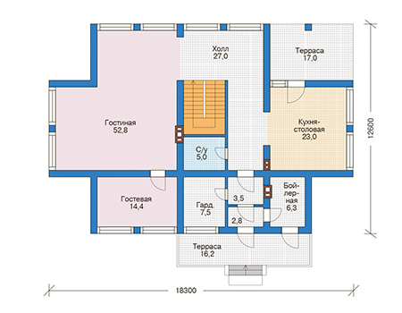 Планировка первого этажа :: Проект дома из кирпича 73-54