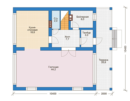 Планировка первого этажа :: Проект дома из кирпича 73-56