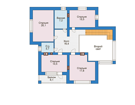 Планировка второго этажа :: Проект дома из кирпича 73-57