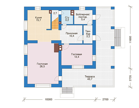 Планировка первого этажа :: Проект дома из кирпича 73-59