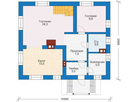 Планировка первого этажа :: Проект дома из кирпича 73-74