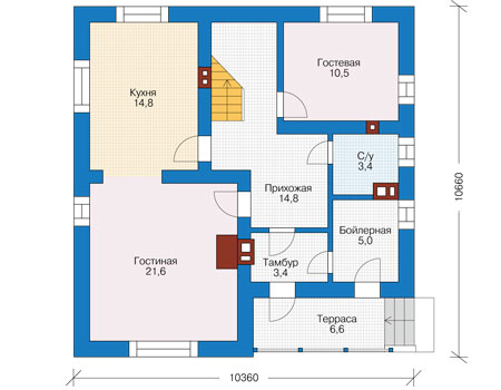 Планировка первого этажа :: Проект дома из кирпича 73-76