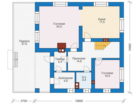 Планировка первого этажа :: Проект дома из кирпича 73-79