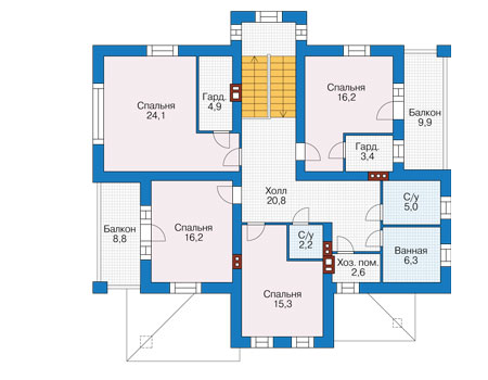 Планировка второго этажа :: Проект дома из кирпича 73-82