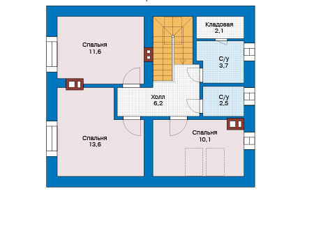 Планировка второго этажа :: Проект дома из кирпича 73-83