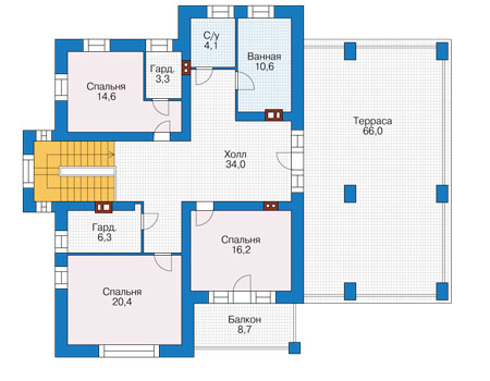 Планировка второго этажа :: Проект дома из кирпича 73-89