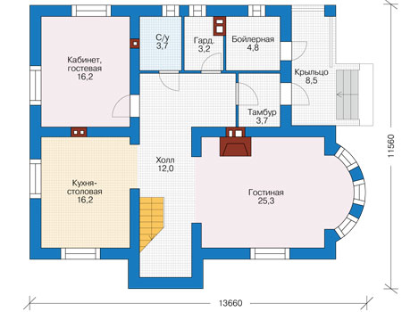 Планировка первого этажа :: Проект дома из кирпича 73-97