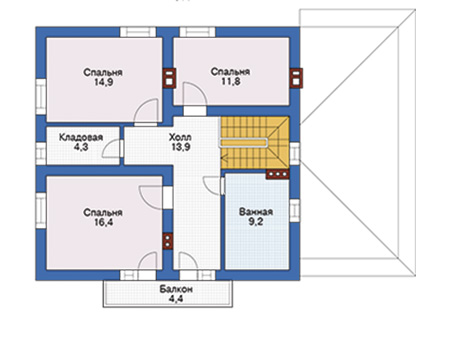 Планировка мансардного этажа :: Проект дома из кирпича 74-24