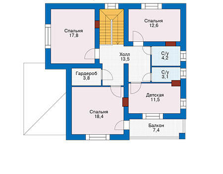 Планировка второго этажа :: Проект дома из кирпича 74-25