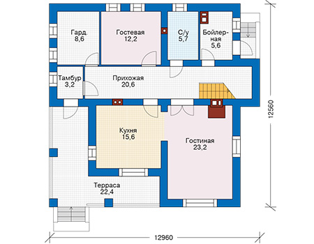 Планировка первого этажа :: Проект дома из кирпича 74-30