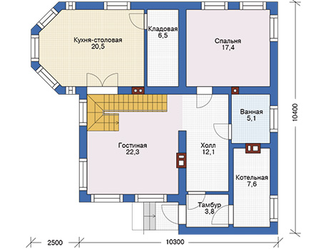 Планировка первого этажа :: Проект дома из кирпича 74-33