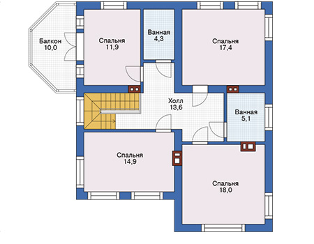 Планировка второго этажа :: Проект дома из кирпича 74-33