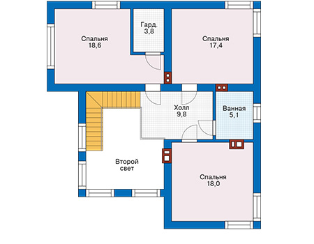 Планировка второго этажа :: Проект дома из кирпича 74-35