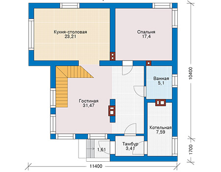 Планировка первого этажа :: Проект дома из кирпича 74-36