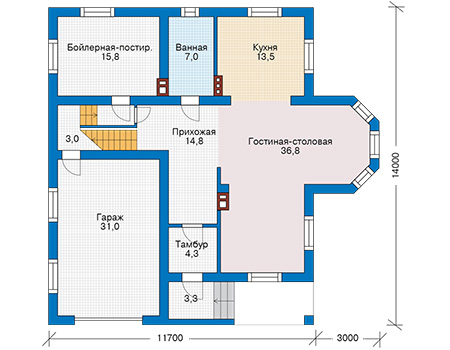 Планировка первого этажа :: Проект дома из кирпича 74-37
