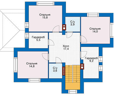 Планировка мансардного этажа :: Проект дома из кирпича 74-41
