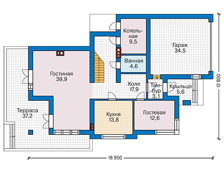 Планировка первого этажа :: Проект дома из кирпича 74-45