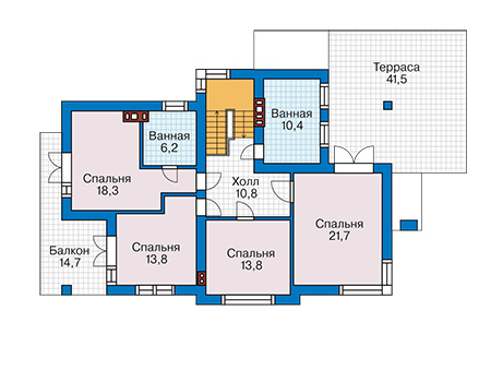 Планировка второго этажа :: Проект дома из кирпича 74-45