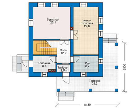 Планировка первого этажа :: Проект дома из кирпича 74-46