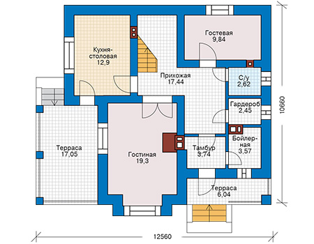 Планировка первого этажа :: Проект дома из кирпича 74-48