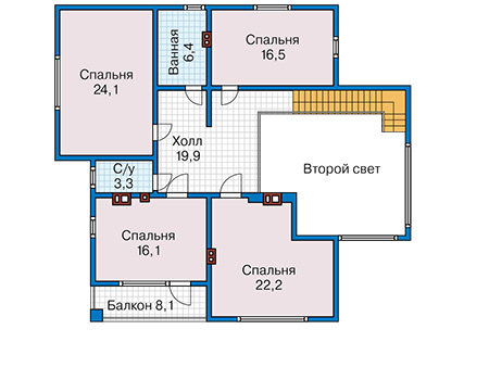 Планировка второго этажа :: Проект каркасного дома 90-14