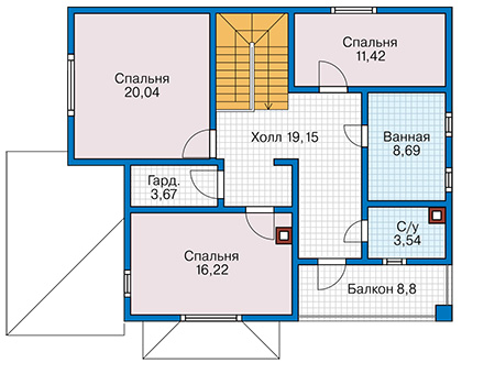 Планировка второго этажа :: Проект каркасного дома 90-29