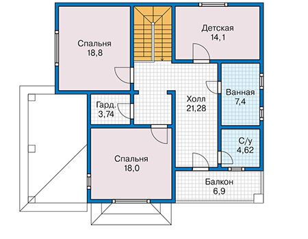 Планировка мансардного этажа :: Проект каркасного дома 90-32