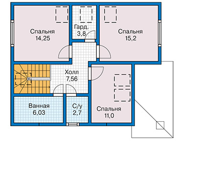 Планировка мансардного этажа :: Проект каркасного дома 90-39