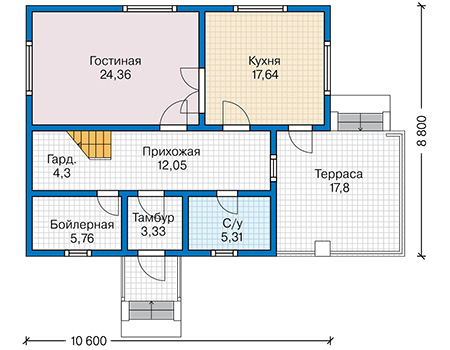 Планировка первого этажа :: Проект каркасного дома 90-40