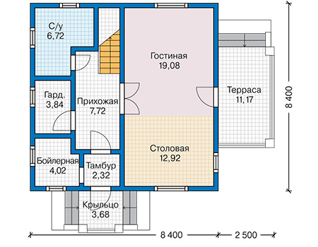 Планировка первого этажа :: Проект каркасного дома 90-41
