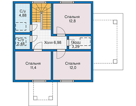 Планировка мансардного этажа :: Проект каркасного дома 90-41