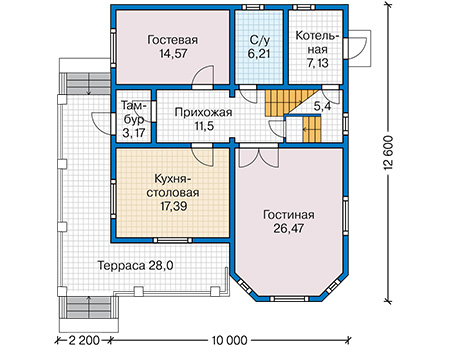 Планировка первого этажа :: Проект каркасного дома 90-48