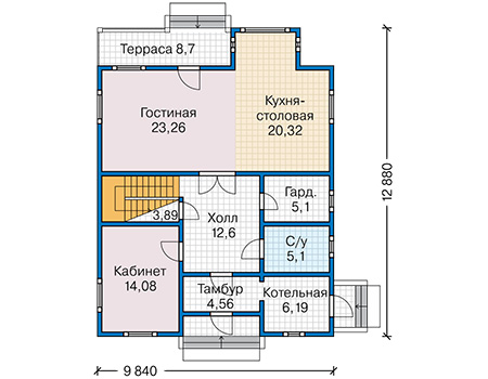 Планировка первого этажа :: Проект каркасного дома 90-54
